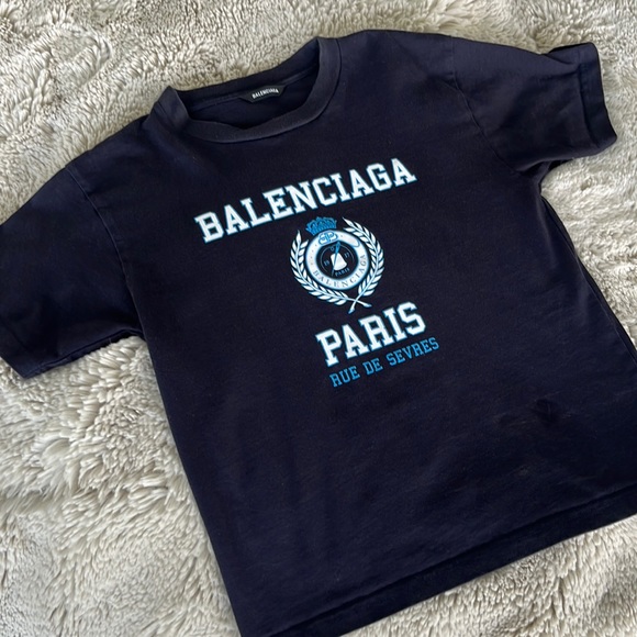 Balenciaga Blue T-Shirt with Logo - Picture 1 of 3